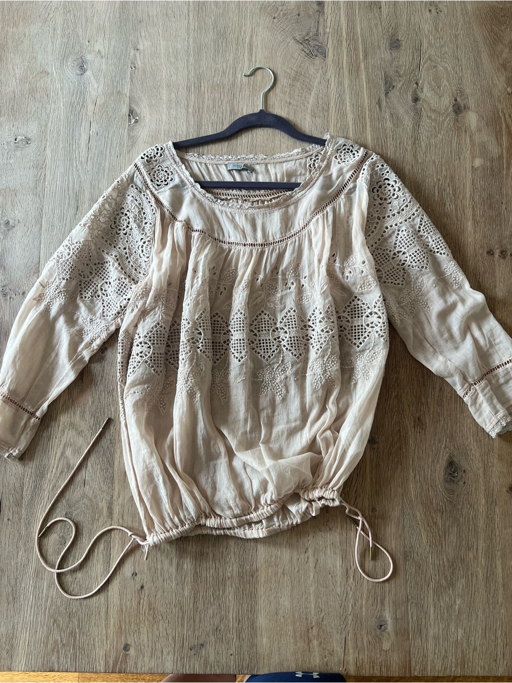 Hunkydory Stockholm Embroidered Sheer Boho Top in Beige